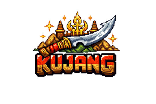 Pixel art kujang sword with traditional west java elements