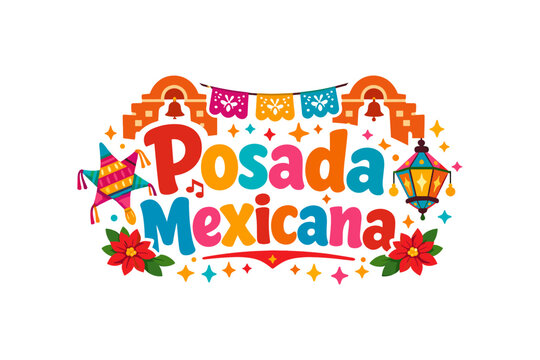 Festive posada mexican celebration with colorful decorations and lanterns
