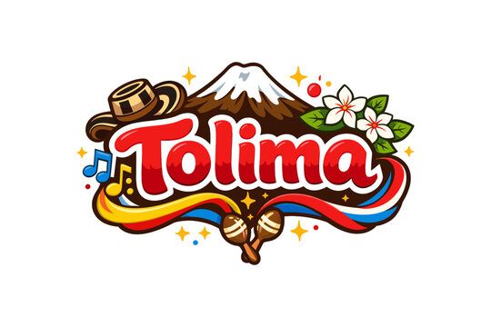 Colorful tolima logo featuring mountain, hat, and flowers with vibrant accents