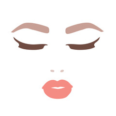 Vector illustration of woman face with closed eyes, lips and eyebrows. Flat minimal beauty concept.