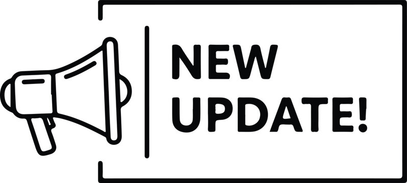 Announcing a new update with a bold megaphone icon for important information and news isolated on transparent background