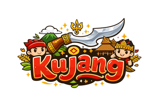 Cute cartoon design featuring kujang sword and traditional indonesian elements