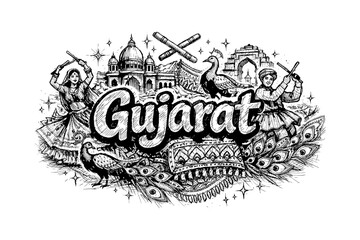 Obraz premium Gujarat culture and dance celebration: traditional indian art in black and white