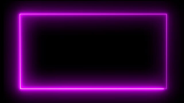Abstract neon glowing rectangular frame with lighting effect. Futuristic neon light border with loading animation style, vibrant colors and modern digital design concept with copy space.
