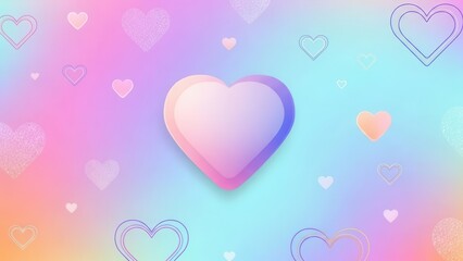 Soft pink blue and purple gradient background with variety of hearts, clean modern design