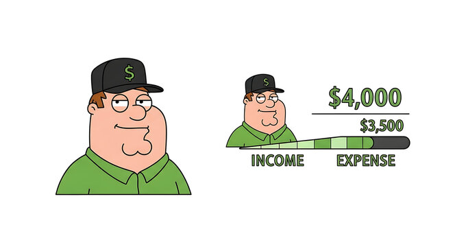 Man considering financial surplus and deficit