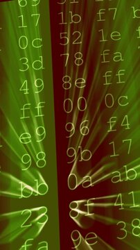 Green hexadecimal computer code scrolling on screen