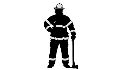 Fototapeta premium Silhouette of a firefighter standing with an axe.