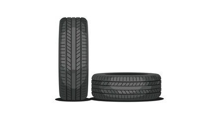 Set of Two Modern Car Tires for Summer Driving Safety and Performance Isolated on Clean White Background Art