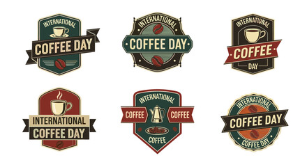 International Coffee Day Vintage Badges for Celebration and Design Elements