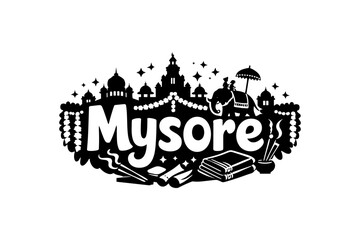 Obraz premium Mysore cityscape silhouette with iconic landmarks and cultural symbols