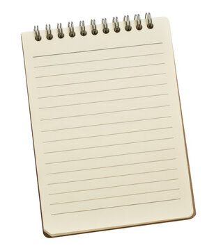 Spiral bound notepad with blank lines isolated on a transparent background