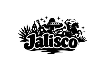 Jalisco silhouette featuring traditional mexican elements and symbols