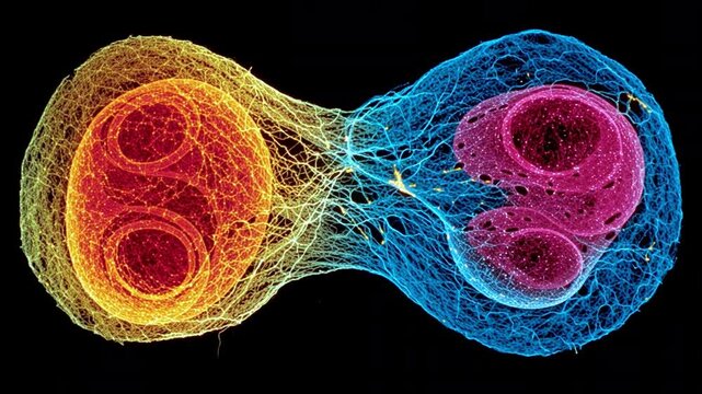 Vivid cell division, Research captures detailed imagery of cell split process under microscope
