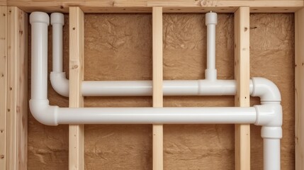 White Plastic Pipe Vent System Installation in Wooden Framing for Home Construction