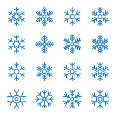 Blue snowflakes. Clean modern winter line art illustration set for Christmas, New Year, and holiday seasonal projects