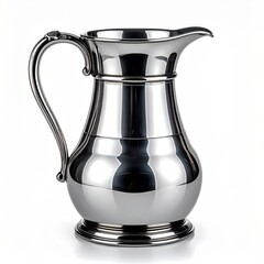 Elegant Silver Pitcher With Ornate Handle and Spout on White Background