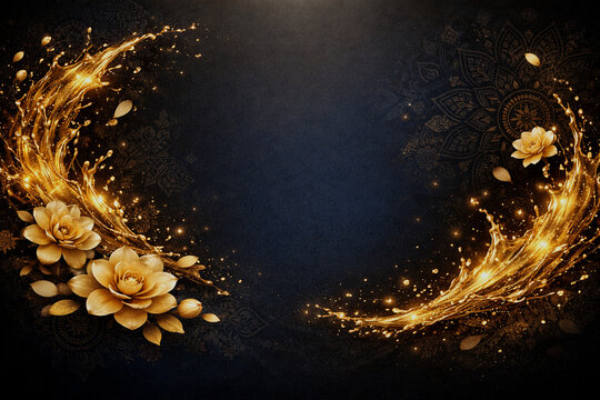 Luxury Songkran Black Gold Water Splash Background