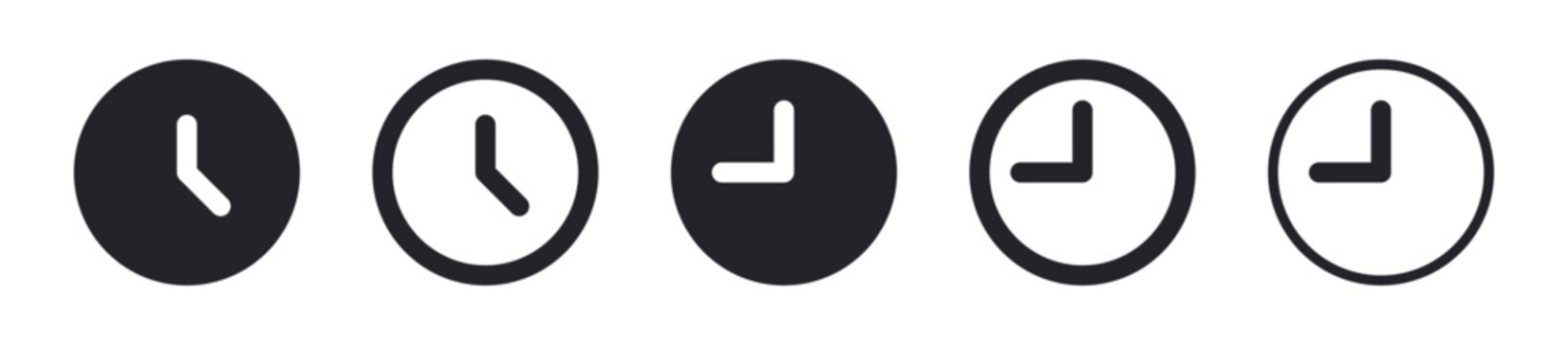 time and clock icons set in flat style, timer symbol watch later sign in filled, solid, line, outline icon for ui apps and website