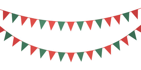 Seamless bunting flags vector illustration with multiple red and green pennants for holiday celebration © Sen