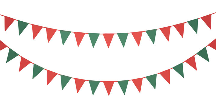 Seamless bunting flags vector illustration with multiple red and green pennants for holiday celebration
