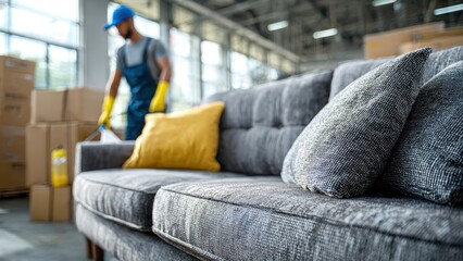 Obraz premium Professional Couch Cleaning Service Indoor Workshop Scene