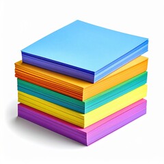 Stack of Colorful Paper Notes in Bright Shades of Blue Orange Green Yellow and Purple Against a White Background with Soft Shadows