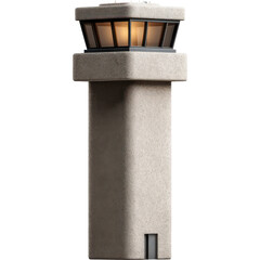 Architectural lighting tower shines in the dark, isolated column.