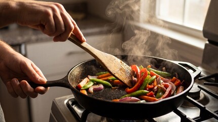 Cooking colorful vegetables home kitchen food preparation indoor close-up healthy eating