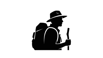 Fototapeta premium Silhouette of a Hiker with Backpack and Hat.