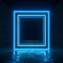 blue neon frame on a dark background