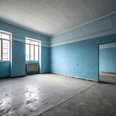 blue wall in an empty room with concrete floor