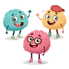 brain characters cartoon mascot with funny face