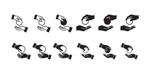 Fototapeta premium Set of human hands giving and receiving money, coins, or other items concept flat icon