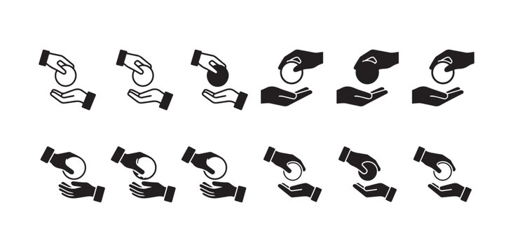 Set of human hands giving and receiving money, coins, or other items concept flat icon