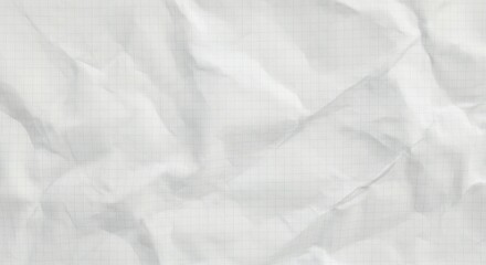 Crumpled white graph paper textured background with creases