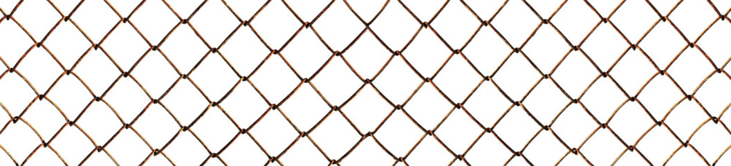 The texture of the metal mesh on a white background. Torn steel, metal mesh with holes