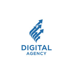 Fototapeta premium Digital agency logo with upward arrows symbolizing growth and progress in business and technology sectors