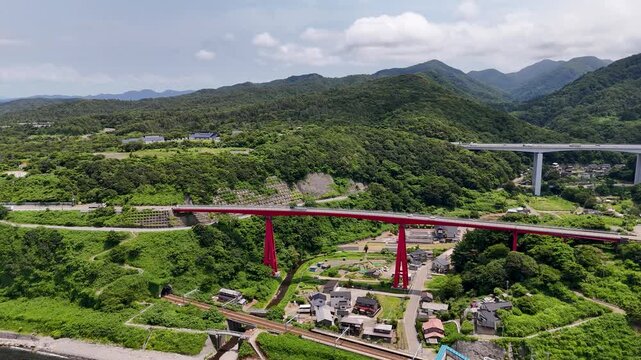Aerial View of Yoneyama Bridge Over the Sea of Japan, Kashiwazaki, Niigata