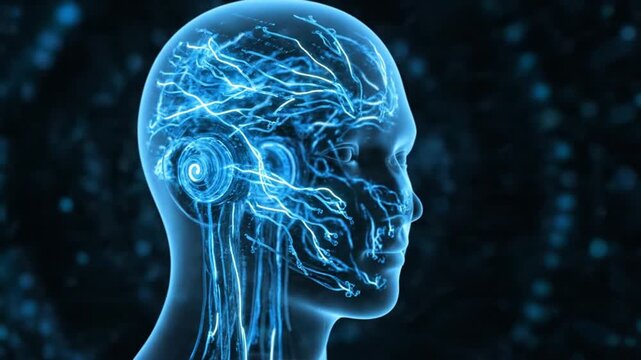 Robotics intelligence represented by glowing data lines