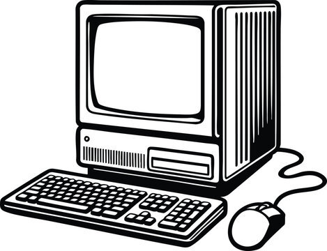 Retro personal computer with keyboard and mouse vintage technology illustration for digital history and nostalgia concepts isolated on white isolated on white background