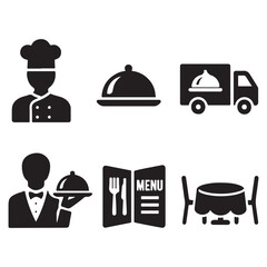 Catering icon set vector. Catering service, food, delivery of ready meals, guest service, menu for event, banquet vector