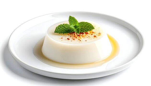 white plate topped with a small dessert