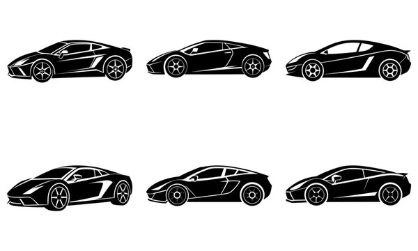 Collection of sleek sports cars viewed from various angles on a clean white background