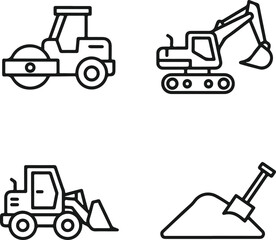 Construction equipment line art roller excavator loader and shovel © sefatahmed