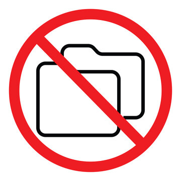 No duplicate folder or copying sign. Prohibited double directory icon in red circle. Vector illustration of restricted file duplication and forbidden storage of multiple documents.