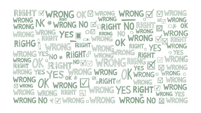 Right and Wrong: A graphic design depicting choices with visual contrast, presenting a thought-provoking display of right and wrong choices in a simple, yet complex way.