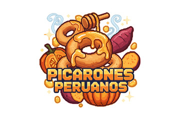 Colorful design featuring peruvian picarones with sweet glaze and vegetables