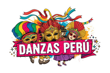 Peruvian dance celebration with vibrant traditional costumes and masks