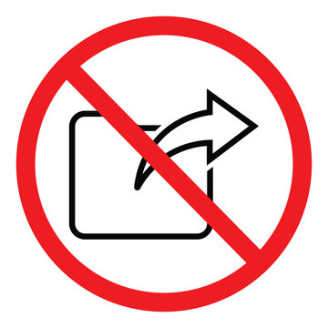 Prohibited clipboard sharing icon with a red strike-through. Vector illustration of a "No Distribution" or "Restricted Access" sign for documents and reports. Isolated on white.